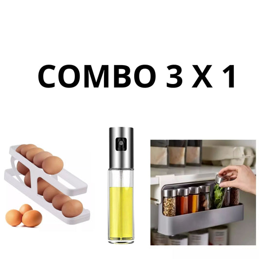 Combo 3x1: Huevera Automática + Organizador de Condimentos + Aceitero